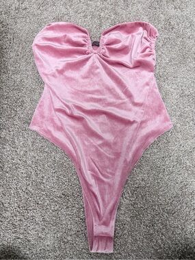 wild fable Pink Velvet Heart-Neck One-Piece Bodysuit